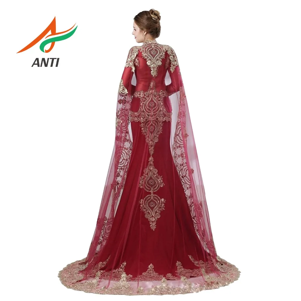 ANTI Saudi Arabic Burgundy Mermaid Evening Dress Long Detachable shawl Robe De Soiree 2019 Dubai Turkish Long Sleeve For Woman ANTI Saudi Arabic Burgundy Mermaid Evening Dress Long Detachable shawl Robe De Soiree 2019 Dubai Turkish Long Sleeve For Woman