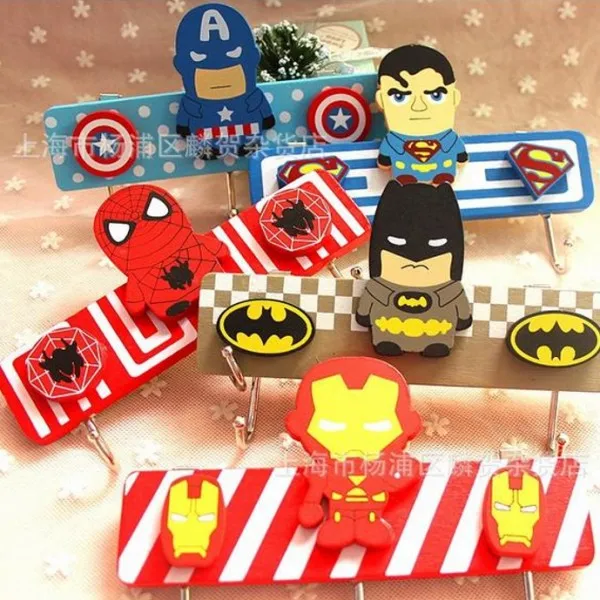 2PCS Top Fashion Cool Wooden The Avengers 2 Iron Hooks Creative Wall Door Coat Hanging Hooks