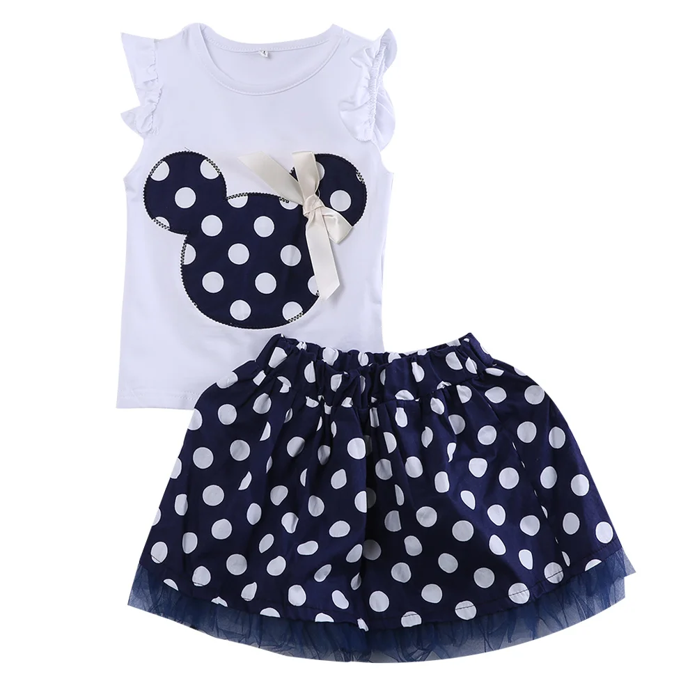 Новинка года; милая детская юбка принцессы с рисунком мышки для девочек; праздничный комплект летней одежды для малышей - Цвет: Синий