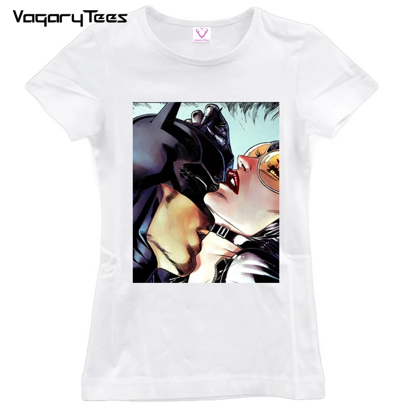 

New Summer Women Tops 2019 Batman and Catwoman Kiss t-shirt Fashion Cool tshirt Funny hipster Kiss tshirt Tees