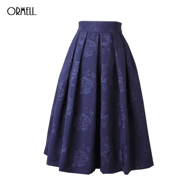 

ORMELL Midi Skirt 2019 Ladies Elegant Vintage High Waist Skirts Women Black Red Pink White Saias Femininas Formal Jupe Femme