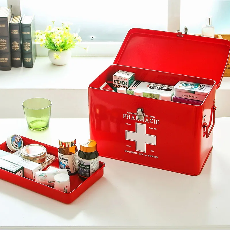 

Medical First Aid Storage Box Multi-layered Family Medicine Metal Medical Boxes Medical First Aid Storage Case Medical Gathering