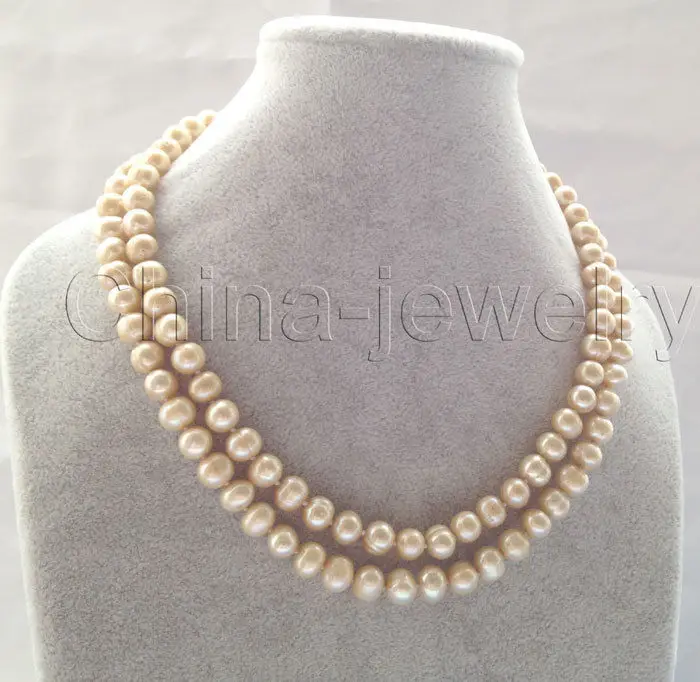 

FREE SHIPPING HOT sell new Style >>>>Hot ! 18-19" 2row 8-9mm champagne round freshwater pearl necklace - GP clasp