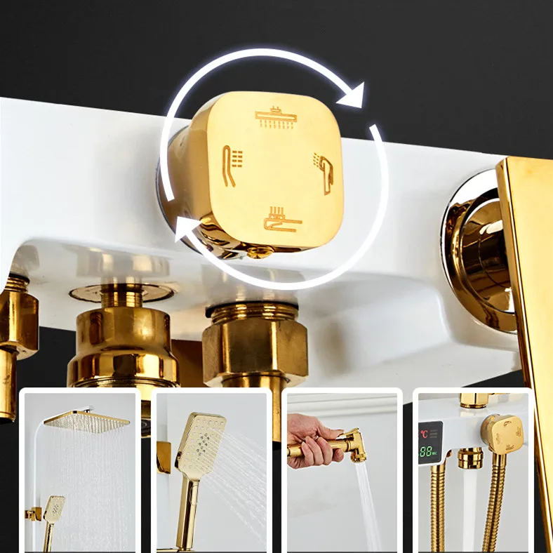 Senducs Белое золото цифровая для душевой набор роскошный термостатический ванная душевая система качество латунный смеситель для душа золото цифровая для душевой