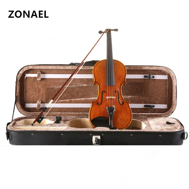 

ZONAEL Beginner Violin Antique Maple Violin 4/4 Violino 3/4 1/2 1/8 1/10 Handmade Musical Instrument & case,bow dark wood V003