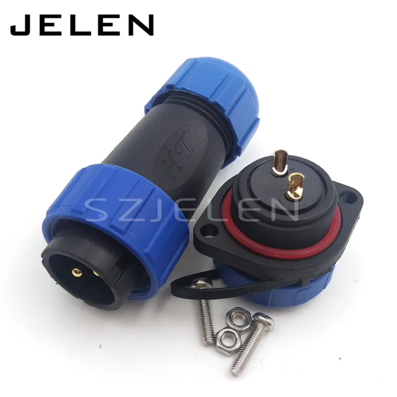 

SP2110, 2 pin waterproof Connector Male+Female, 21mm Panel installed connectors, LED monitor connector,IP68, Current Rating 30A