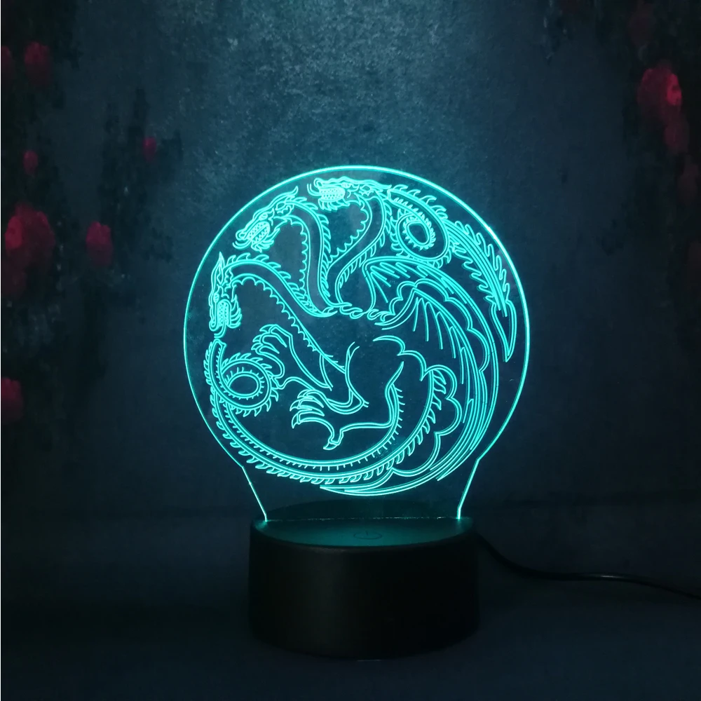 Игра престолов Дом Таргариен знак огня и крови LED многоцветный ночник 3D лампа