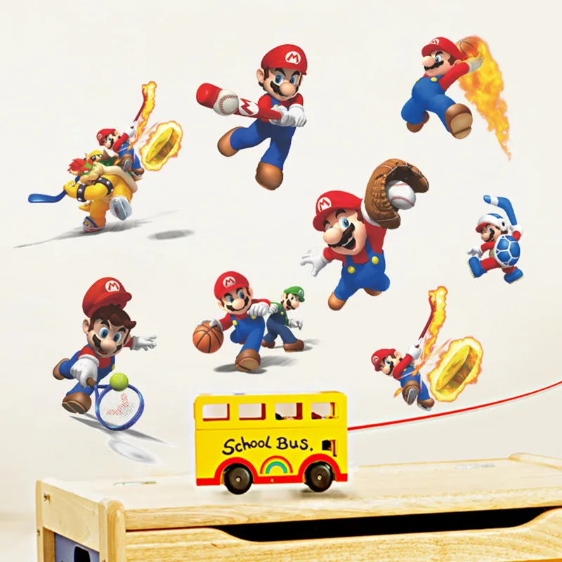 

Children puzzle game poster super funny Mario cartoon 3d wall stickers kids room decorations baby gift vinyl wallpaper 90*30cm