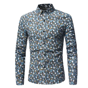 

Small Flower Floral Shirt Men 2018 Brand New Slim Long Sleeve Dress Shirts Men Casual Business Work Shirt Male Chemise Homme 3XL