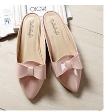 summer slippers flat woman Cover half slippers bowknot point toe sandals plus size 33-43