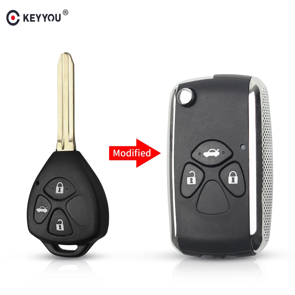 KEYYOU дистанционного ключа автомобиля оболочки чехол FOB для Toyota Camry 2009 2010 2011 Rav 4 2012 Corolla лезвие toy43 модифицированные 3 кнопки