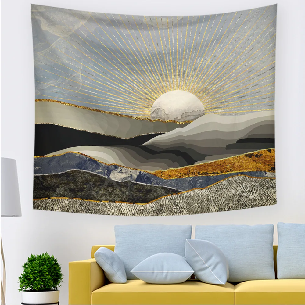 Пейзаж печать хиппи-гобелен горы море закат Узор Настенная ткань диван покрытие Декор Йога-Пикник коврик - Цвет: 211634