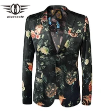 Plyesxale цветок печатных блейзер Для мужчин Новое поступление Slim Fit Две кнопки Повседневное Пиджаки для женщин брендовая одежда моды мужской пиджак Q454