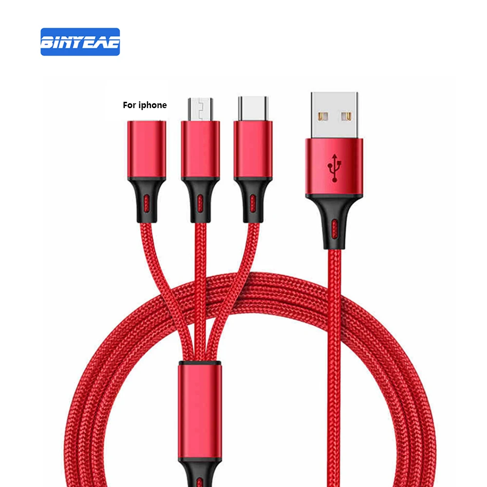 3 IN 1Type C Micro Nylon USB Cable For iPhone 8 X 7 6 6S Plus Samsung Galaxy S9 S8 Fast Charging Cables Cord Xiaomi Mi 5 | Мобильные