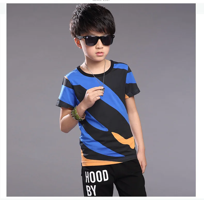 Verão de Manga Camiseta + Shorts Conjuntos de Meninos Crianças Júnior Curta Algodão Esportes Casual Calças Roupas 2 Novo Terno Esportivas 14 Cheap Conjuntos de roupas