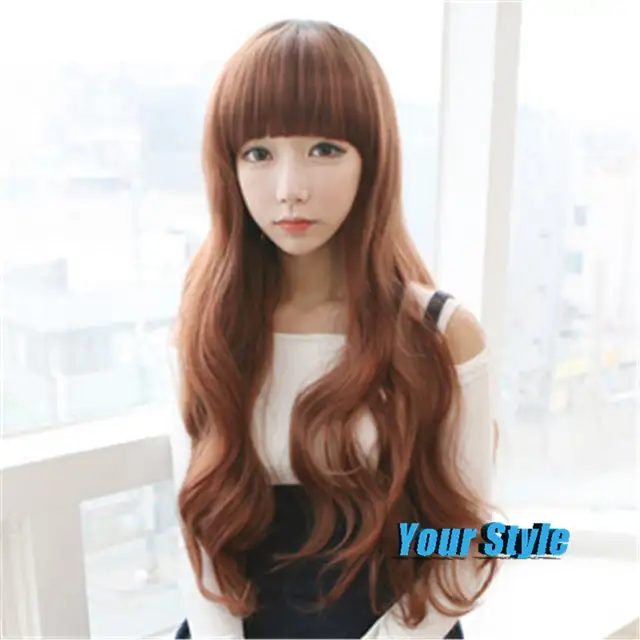 Sexy Synthetic Long Brown Body Wave Wavy Full Wigs Dancy Party