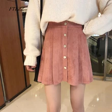 FTLZZ модные женские юбки с высокой талией однобортные однотонные тонкие трапециевидные мини-юбки из искусственной замши