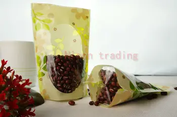 

100pcs/lot 18*26cm self-standing transparent window ziplock bag with printing, clear plastic zipper storage coconut pouch