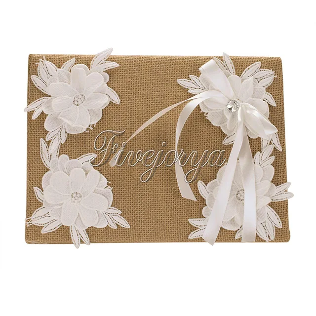 Burlap Fabric Wedding Guest Book With Lace Flowers Ribbon Bow For Burlap Fabric Wedding Guest Book With Lace Flowers Ribbon Bow For Banquet Party Reception Decor