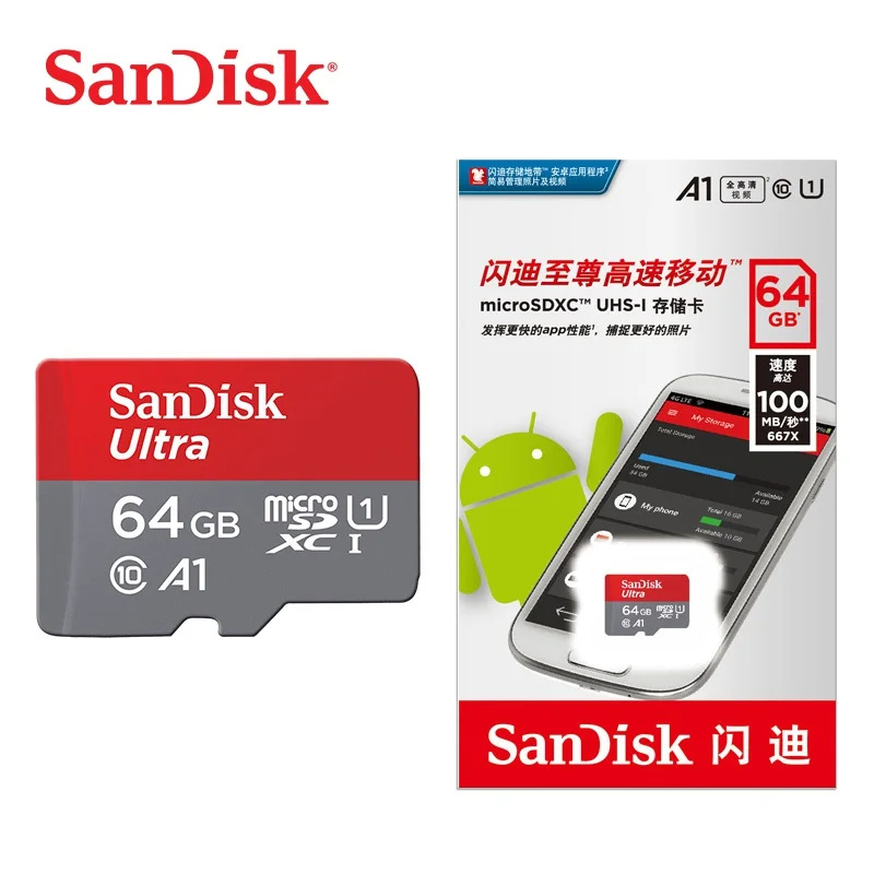 Карта памяти SanDisk Micro SD 32 Гб 16 Гб класс 10 UHS-1 MicroSDHC Mini SD карта 64 Гб 128 ГБ 256 ГБ MicroSDXC для смартфонов на базе Android