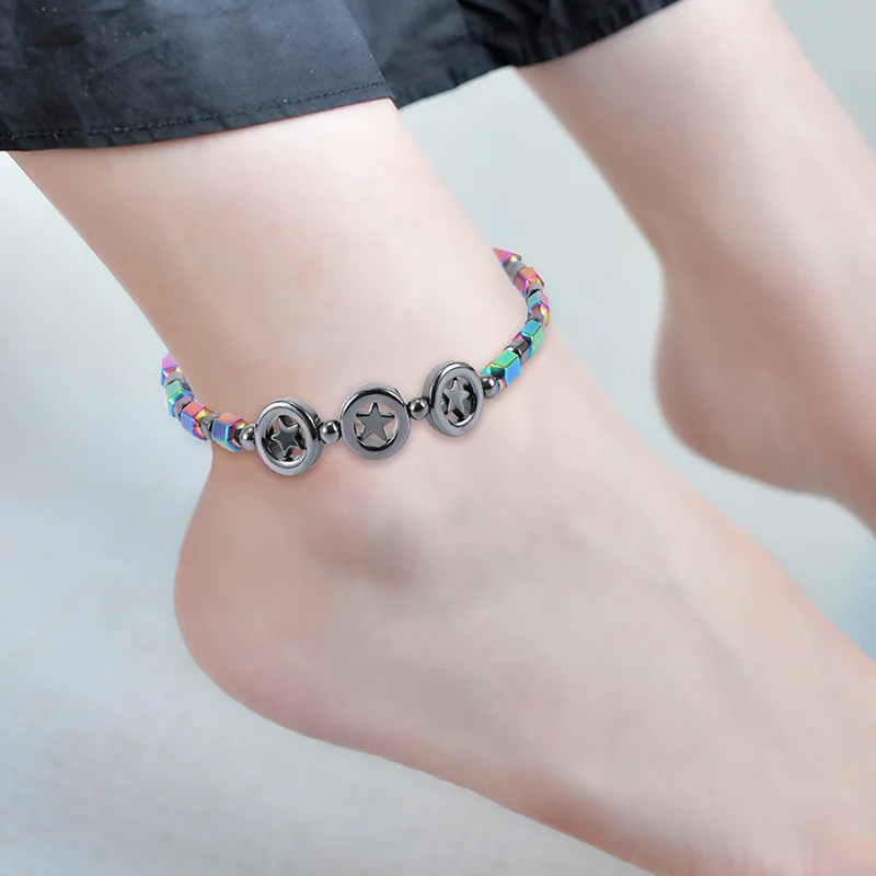

2018 New Star Hematite Magnetic Healthcare Weight Loss Slimming Anklets For Women Fashion Vintage Handmade Bracelet Foot Jewelry