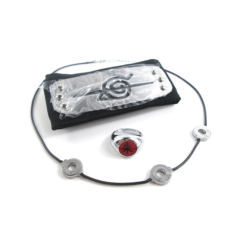 

Naruto Cosplay Akatsuki Hidan Uchiha Itachi Logo Headband Necklace Ring Kunai