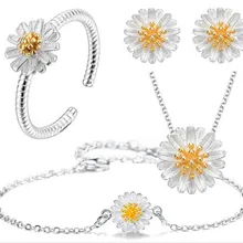 Новое поступление, посеребренные украшения с ромашками, наборы, ожерелье/серьги/Кольцо/браслет, Свадебные Ювелирные наборы для женщин, дропшиппинг