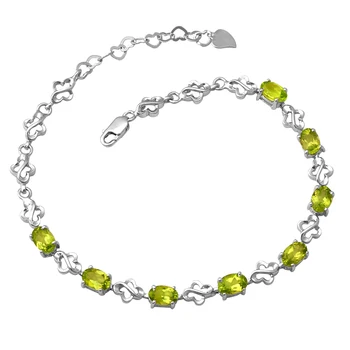

Natural Peridot Bracelet 925 Sterling silver Woman Fine Green Gem Jewelry Butterfly Girl Birthstone Valentine Gift sb0019p