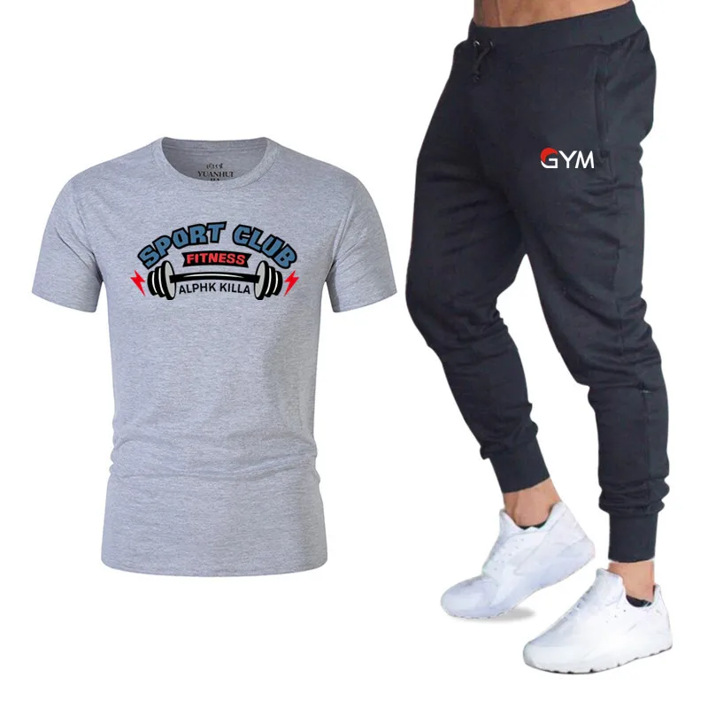 

Men Fashion Two Pieces Sets Jogger pants+T Shirts Men Sports Joggers Training Suit brand Gym Fitness Tracksuits Set streetwear