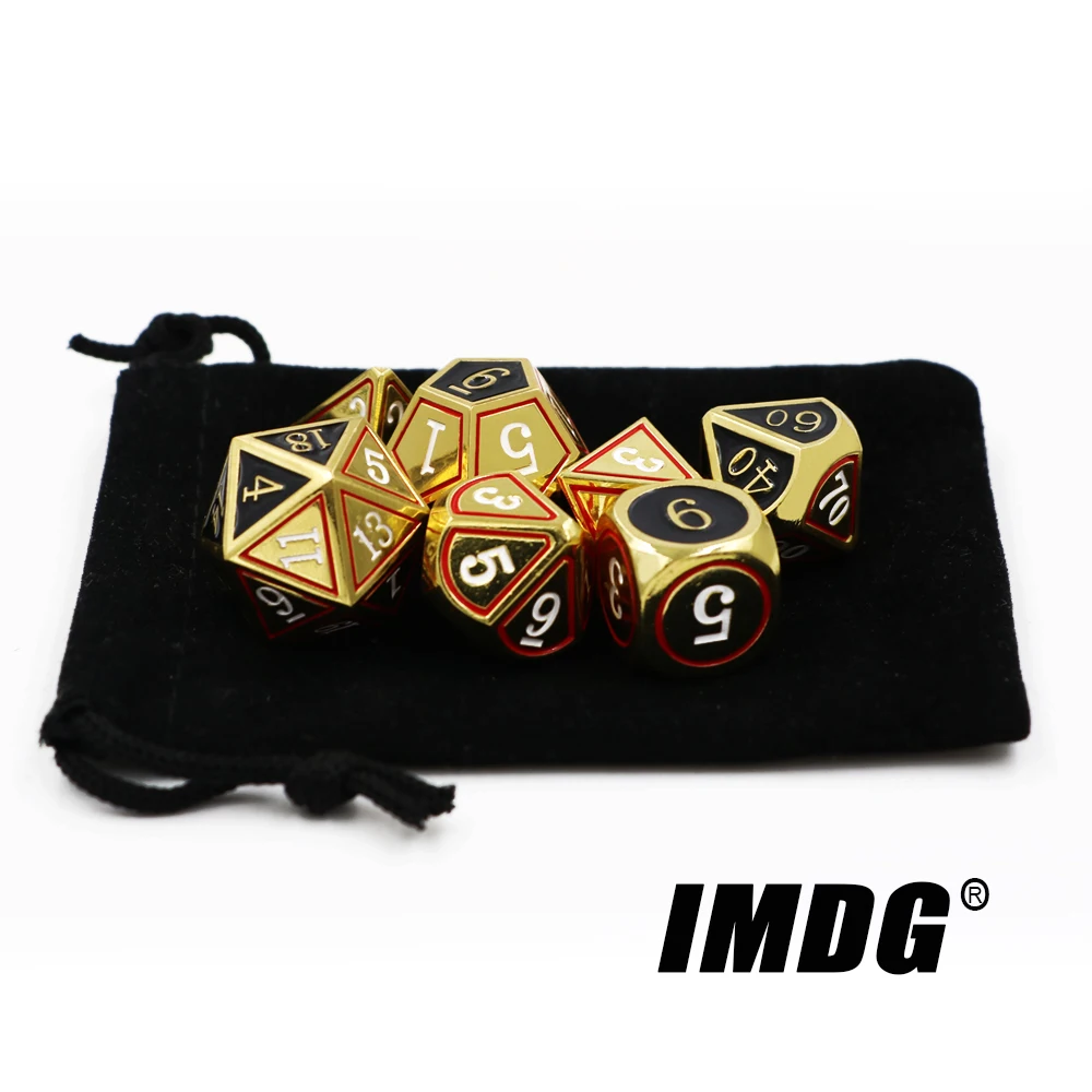 

IMDG 7pcs/set Creative RPG Game Dice Polyhedron Metal Dice DND Enamel Two-tone Imitation Gold Digital Game Dice