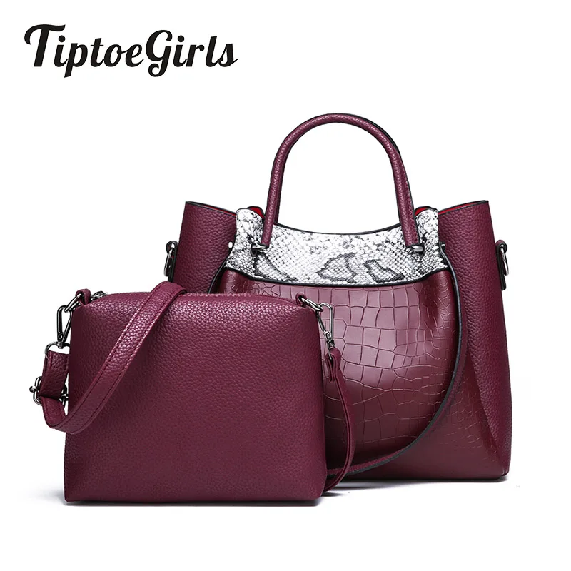 cheap Stitching Snake Pattern Two Sets of Composite Bag Ladies Handbags New Fashion High Quality Casual Shoulder Messenger Bag