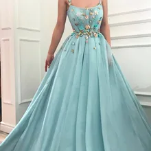 Платье-светильник небесно-голубого цвета на бретельках, длинное платье для выпускного вечера, элегантное Тюлевое платье трапециевидной формы с квадратным вырезом и блестками, 3D Цветы, милые вечерние платья 16