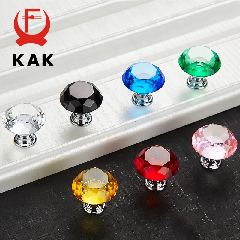 KAK 30mm 5pcs 다이아몬드 모양 크리스탈 유리 손잡이 찬장은 서랍 손잡이를 당깁니다 주방 캐비닛은 가구 핸들 하드웨어를 처리합니다