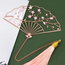 1 шт. Теплый кот Складной вентилятор металлический Закладка классический китайский стиль кисточкой дворца вэньчжуан художественные подарки свежий подарок коробка Закладка