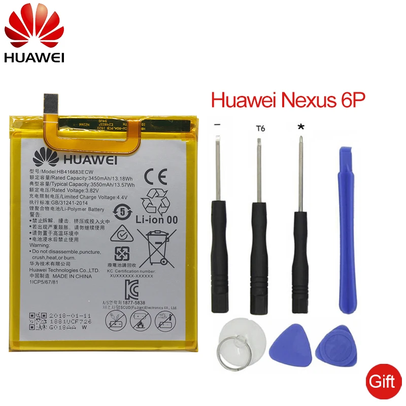 Hua Wei Original Phone Battery HB416683ECW for Huawei Nexus 6P H1511 H1512 3450mAh Original Replacement Battery Free Tools