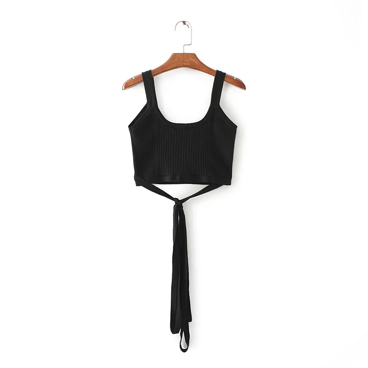 Crossed Knitted Back Bowknot Jacket High Waist Waistcoat Woman Tops Summer Crop Top Tank Tops Women Tank Top