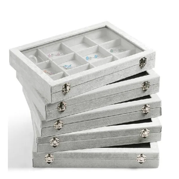 

Fashion 24 Grid Organizer Showcase Jewelry Display Rings Holder Box Earrings Ear Studs Ring Storage