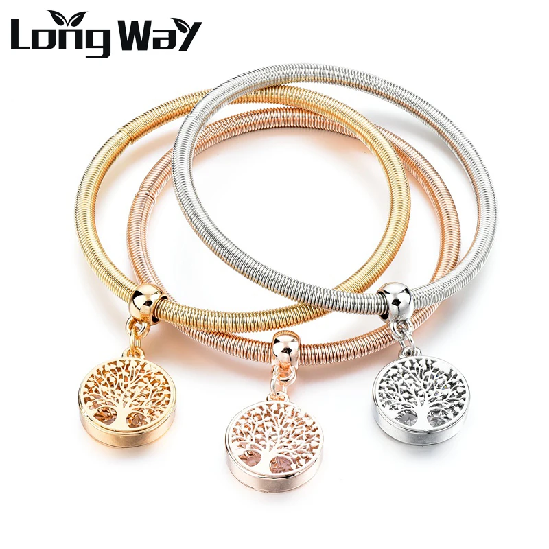 LongWay 3 PCS / Set Zlatá barva Strom života Kouzelné náramky a náramky Kolo Křišťálové náramky pro ženy Šperky Femme SBR160104