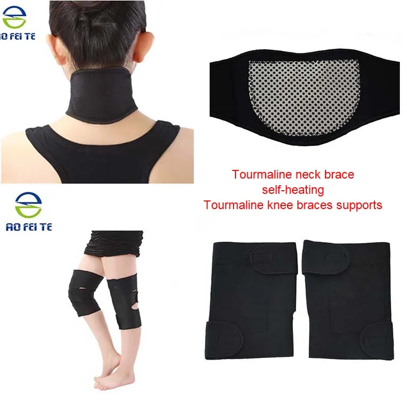 

1 Pair Knee Brace Support + 1PC Neck Brace Tourmaline Belts Self Heating KNEEPAD Strap Magnetic Therapy Health Care H001+H005
