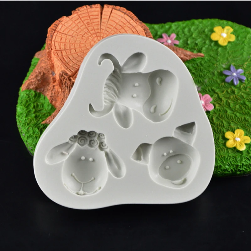 2016 New!Animal Sheep Pig Cow Head silicone fondant mold