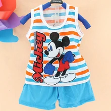 Популярная Новая летняя детская одежда, хлопковый комплект из 2 предметов без рукавов с рисунком, комплект детской одежды, костюм для мальчиков, комплект для девочек