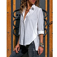 Женские блузки с длинным рукавом, большие размеры, однотонные белые свободные женские топы и блузки с отложным воротником, офисные женские весенние Рубашки, Топ - Цвет: Белый