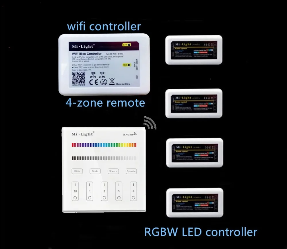 

Mi.light B3 Touch Panel Remote Led Controller DC3V(2*AAA Battery)+2.4G Led Controller WIFI Ibox2+RGBW Led Controller DC12-24V