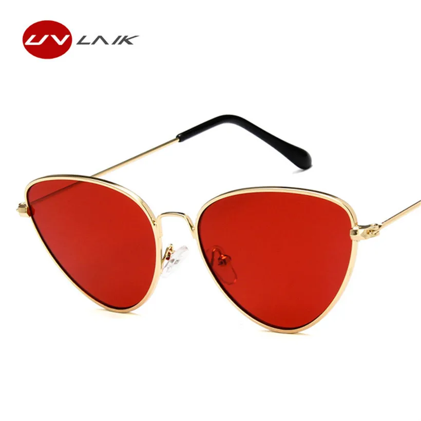 

UVLAIK New Light Weight Cat eye Sunglasses Women Retro Cateye Sunglass Metal Frame red pink yellow Tinted Lens Eyewear UV400