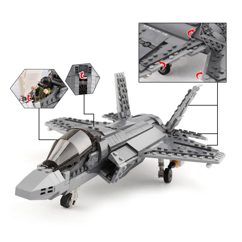 Najtaniej 600 sztuk + F35 Fighter złożyć model samolotu cegły zabawki klocki do budowy zestawy narzędzi samolot bojowy kompatybilny z Legoings