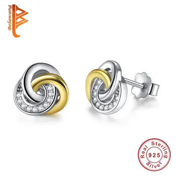 

BELAWANG Fashion Jewelry 925 Sterling Silver Small Earrings Gold Color Twist Love Knot Stud Earrings for Women Bjioux Femme