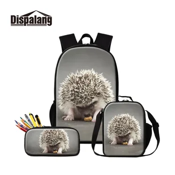 

Dispalang Fashion Style Hedgehog Prints on Double Shoulder Backpacks and Lunch Cooler Bags Canvas Pencil Cases 3 PCS Combination