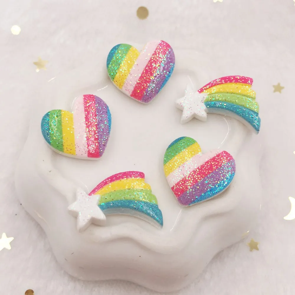 

Colorful Glitter Rainbow / Heart Flat Back Cabochon Stone Miniature Pattern Applique Ornament Craft DIY Scrapbook F681