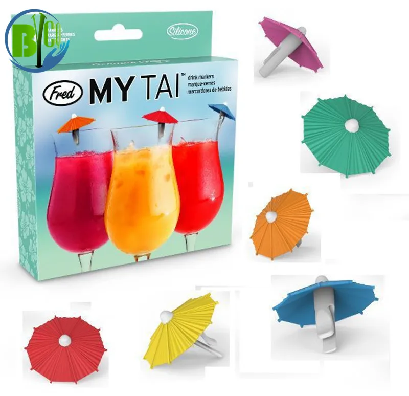 6Pcs/lot MY Drink Markers Umbrella Clip TAI Umbrella Shaped Drink Markers Cocktail Umbrellas