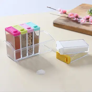 

6pcs Kitchen Spice Jar Seasoning Box With Lids Colorful Salt Pepper Sugar Storage Bottle Kitchen Tool